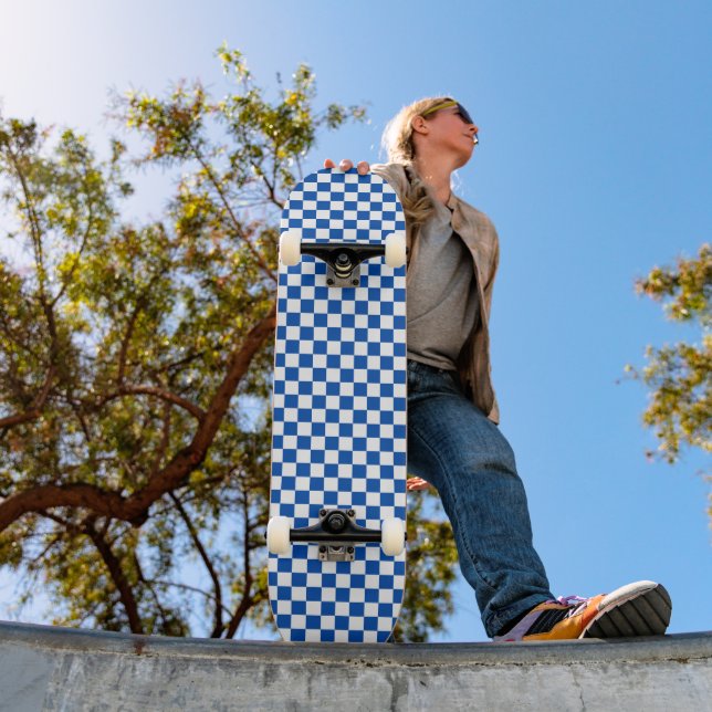 Skateboard Damier bleu de cobalt classique (Extérieur 1)