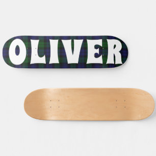 Skateboard damier écossais bleu et vert personnalisé