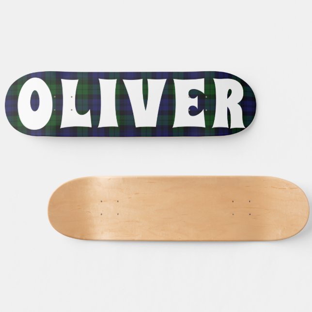 Skateboard damier écossais bleu et vert personnalisé (Horz)