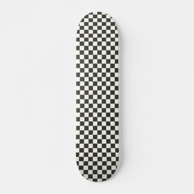 Skateboard Damier noir délavé et blanc délavé (Devant)