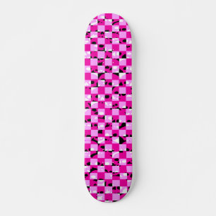 Skateboard Damier rose de crâne