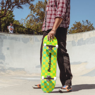 Skateboard Damier vert et jaune Rétro 90s 
