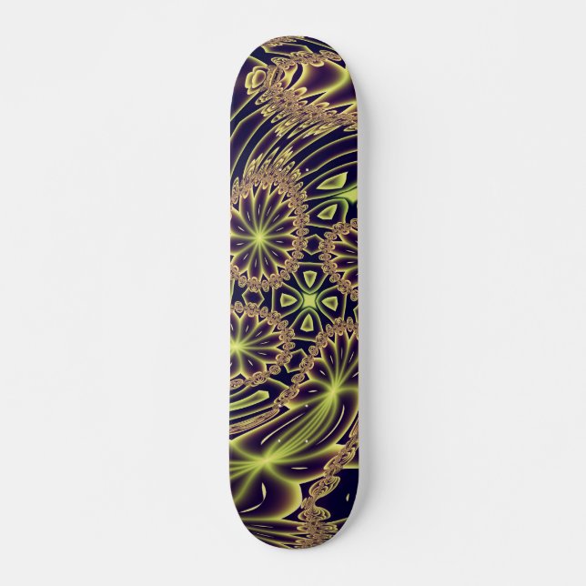 Skateboard Danse joyeuse abstraite Art fractal néon or (Devant)