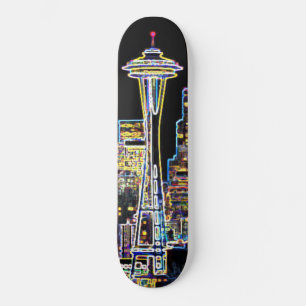 Skateboard Dark be the Night - Luminous Seattle Skyline