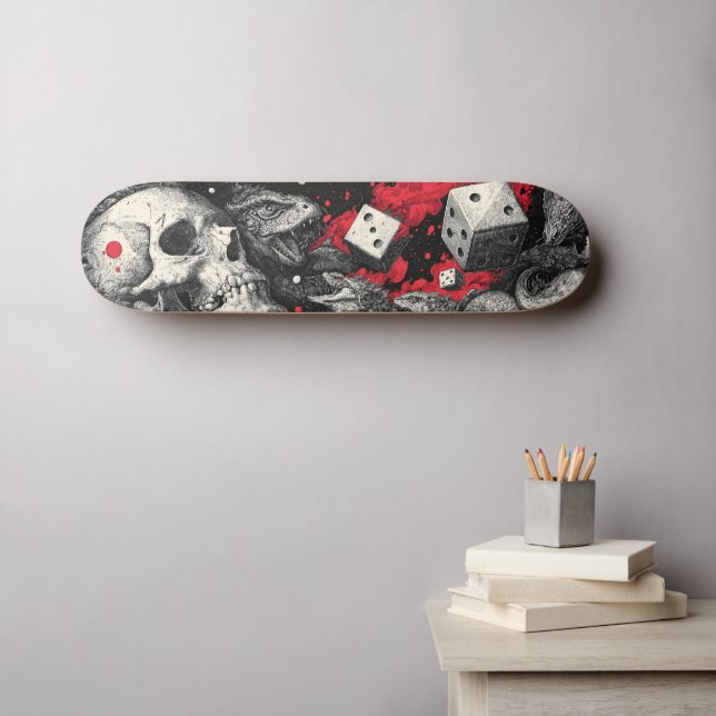 Skateboard Dark Fantasy Skull and Dice Illustration (Art mural (Horz))