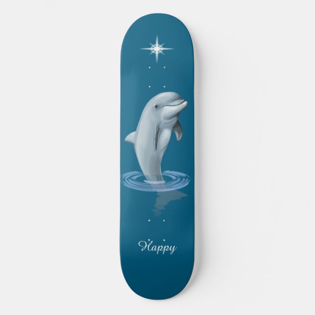 Skateboard Dauphin chic, étoile personnalisée et écriture sur (Recto)