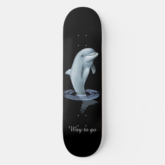 Skateboard Dauphin Moderne Élégant et Écriture sur Fond Noir (Recto)
