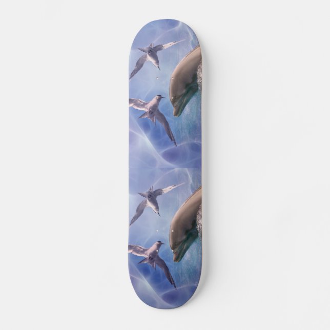 Skateboard Dauphins et oiseaux de plongée (Recto)