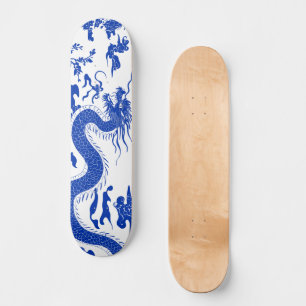 Skateboard Deck de skate en porcelaine chinoise Dragon, bleu