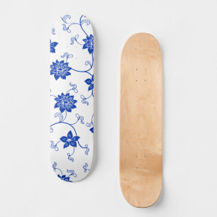 Skateboard Deck de skate floral bleu et blanc, inspiré de Kin