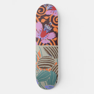 Skateboard Décor de Fleur en Spirale Rose et Orange Vibrant
