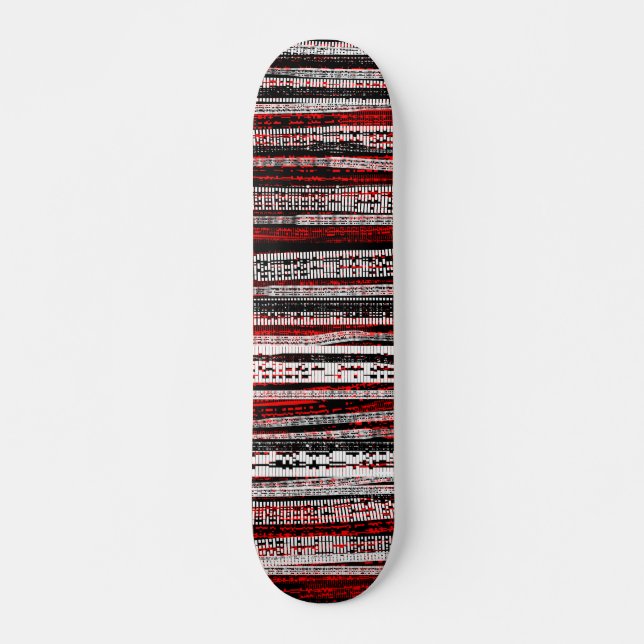 Skateboard Découpe technique - Noir et blanc sur rouge (Devant)