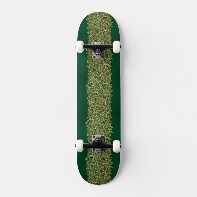 Skateboard Dentelle d'or de feuille sur l'arrière - plan vert (Recto)
