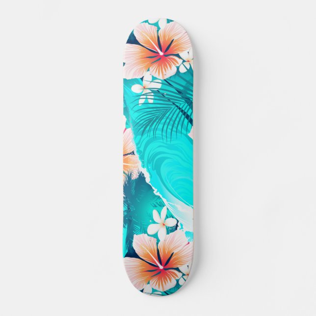 Skateboard Des fleurs d'Hibiscus sur la plage (Recto)