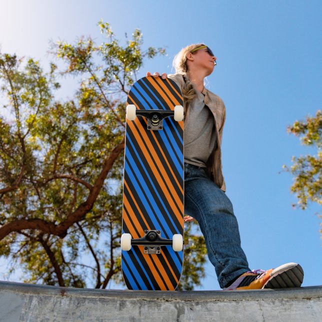 Skateboard Design à rayures verticales bleu orange bleu   (Extérieur 1)