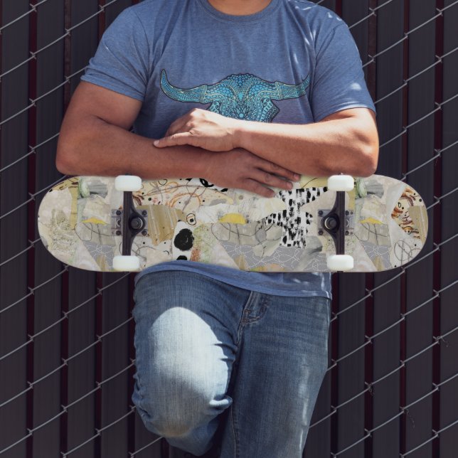 Skateboard Design de collage abstrait élégant neutre (Extérieur 3)