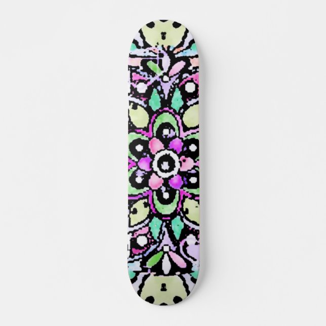 Skateboard design de mandala de fleurs (Devant)