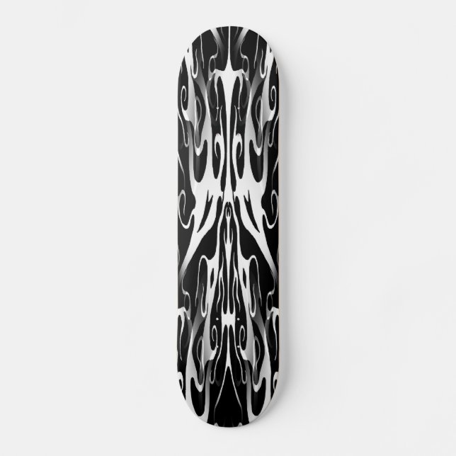 Skateboard Design élégant de tatouage tribal - blanc sur noir (Recto)