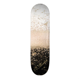 Skateboard Design élégant en marbre de confetti rose en or