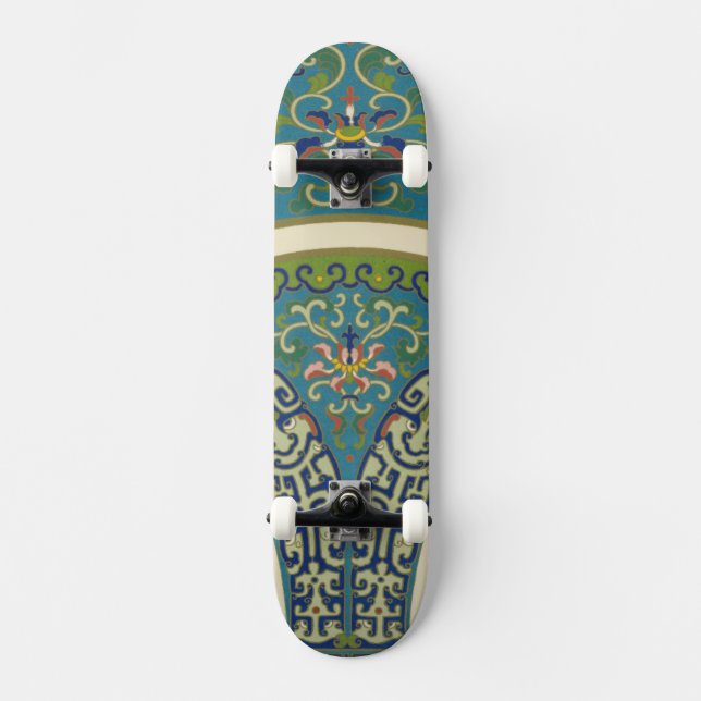 Skateboard Designs orientaux bleus avec facettes souriantes (Recto)