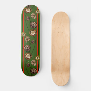 Skateboard Dessin à fleurs Vintage Rouge Vert Cool