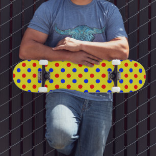 Skateboard Dessin à points jaunes rouges et bleus