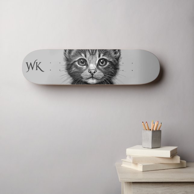 Skateboard Dessin adorable de Monogramme de jeune chat (Art mural (Horz))