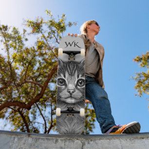 Skateboard Dessin adorable de Monogramme de jeune chat