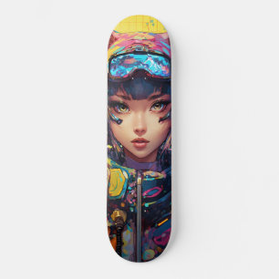 Skateboard dessin animé de style Abstrait d'une fille de chat