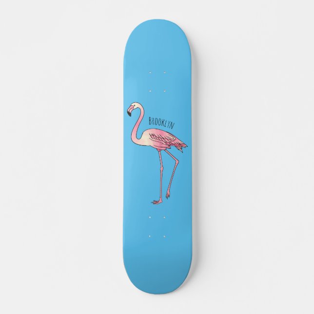 Skateboard dessin animé d'oiseau Flamant rose (Devant)