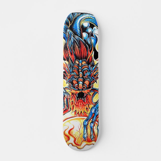 Skateboard Dessin de dragon bleu asiatique de tatouage et d'o (Devant)