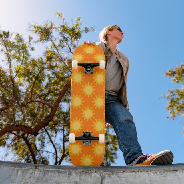 Skateboard Dessin de motif de soleil sur fond orange (Extérieur 1)