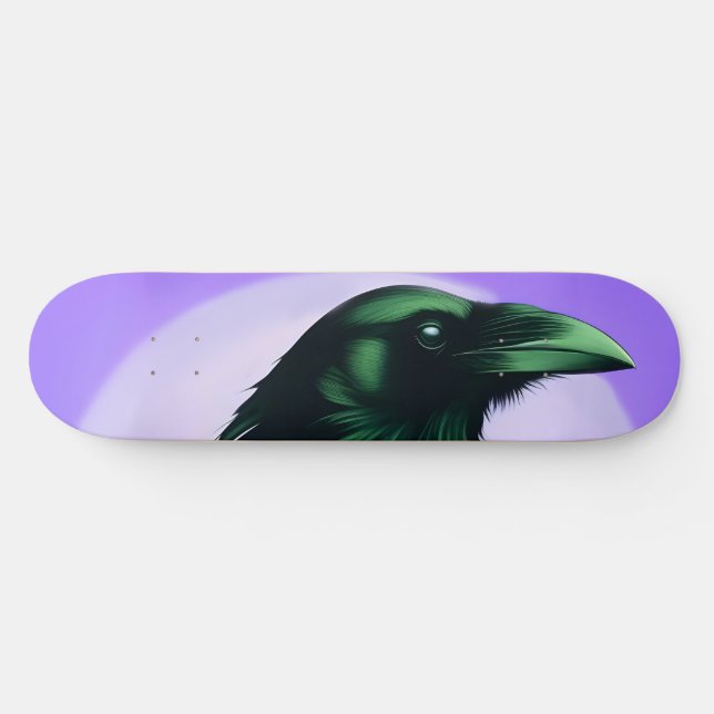 Skateboard Dessin d'un corbeau sur un arrière - plan violet n (Horz)