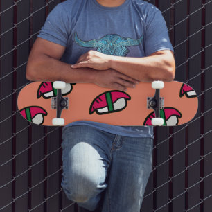 Skateboard Dessin Kawaii Sushi, Riz de Poisson et Algues