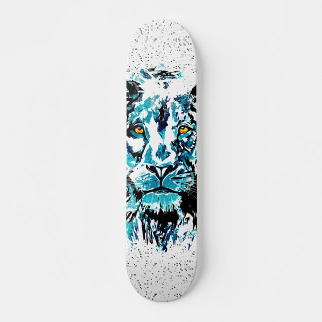Skateboard Dessin Lion bleu | Patinage Lion (Devant)