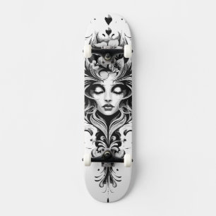 Skateboard Dessin noir et blanc d'une femme