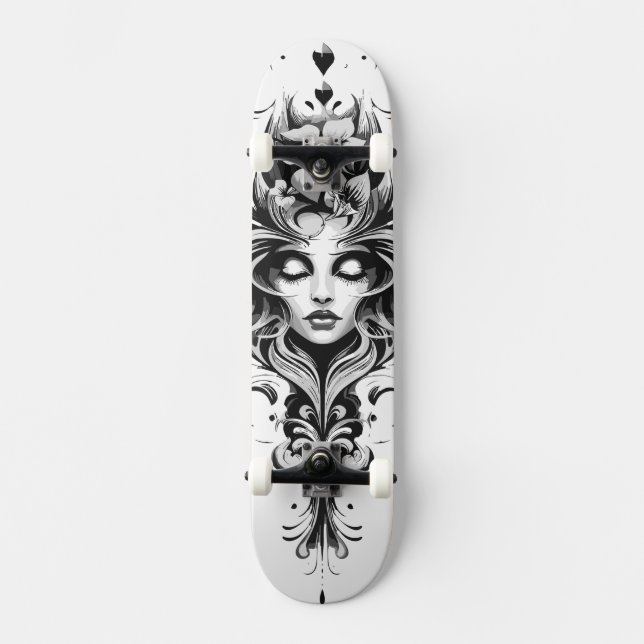 Skateboard Dessin noir et blanc d'une femme (Recto)