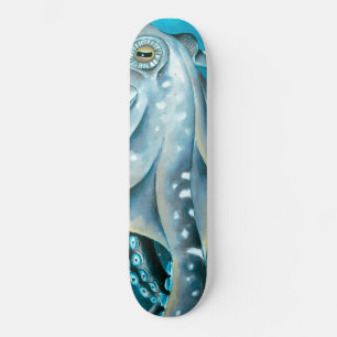 Skateboard Détails de l'aquarelle bleu octopus