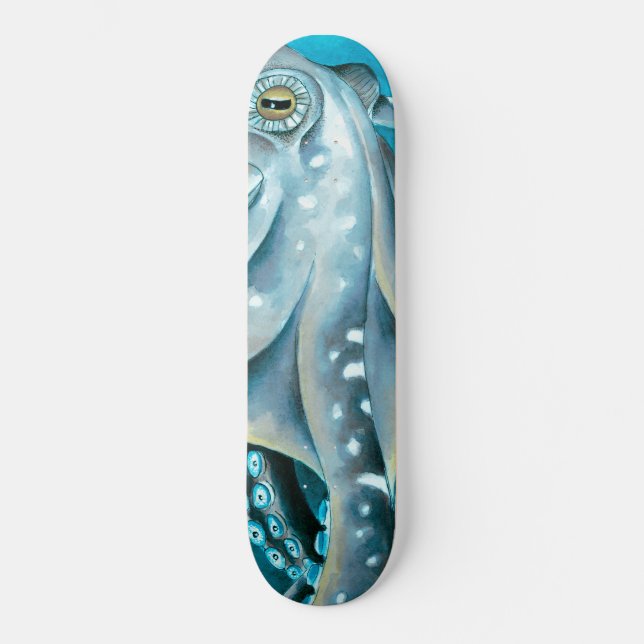 Skateboard Détails de l'aquarelle bleu octopus (Recto)