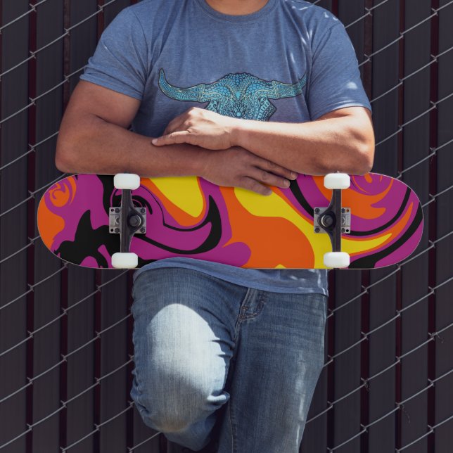 Skateboard Déversement - orange, noir, rose et jaune (Extérieur 3)
