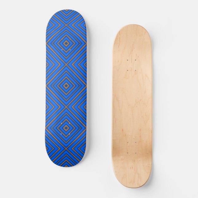 Skateboard Diamant Hypnotique Bleu Et Orange Art Pop Moderne (Recto)