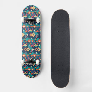 Skateboard Diamants Géométriques Rétro en Teals Jaunes Orange