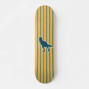 Skateboard Dinosaure T-rex à rayures bleues jaunes