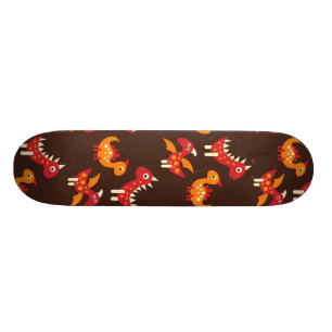 Skateboard Dinosaures pointus rouges et oranges de brun foncé