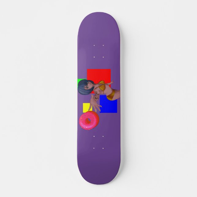 Skateboard Donut + Femme personnage pop art abstrait (Devant)