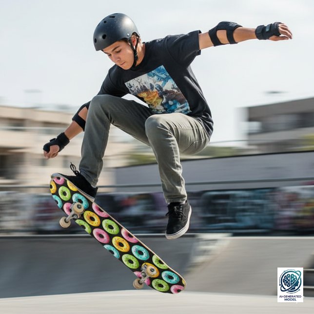 Skateboard Donuts Colorés avec des Paillettes (Colorful Donuts Skateboard Cover Photo)