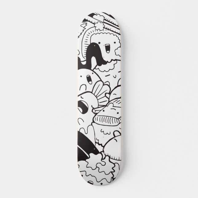 Skateboard Doodle japonais noir et blanc  (Devant)