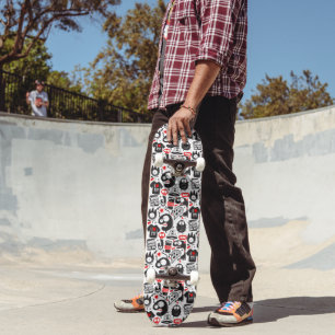 Skateboard Doodles Whimsical Black et Red Monster