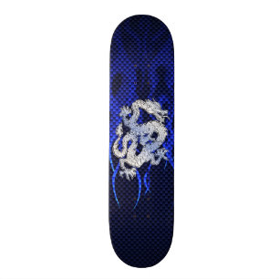 Skateboard Dragon bleu en carbone de chrome emballant des