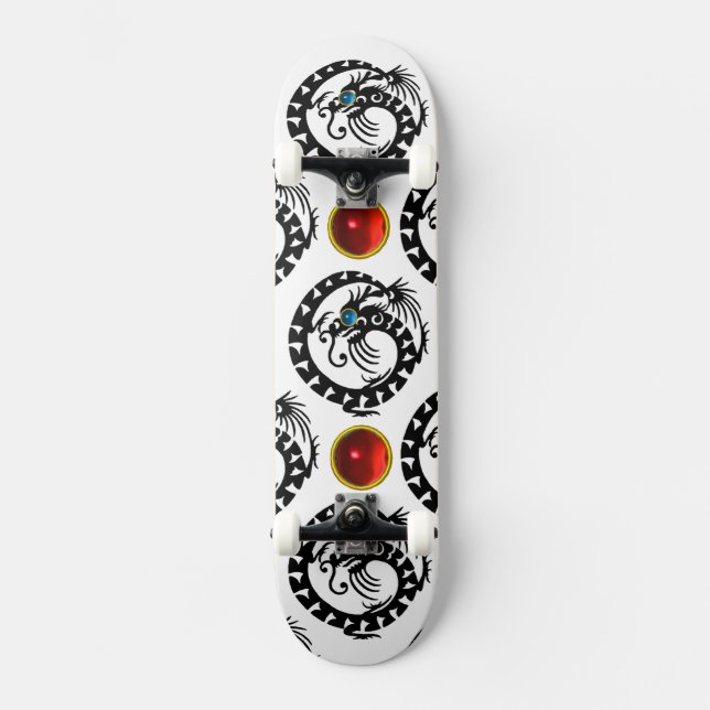 Skateboard DRAGON DE NAKE NOIR, Pierres rouges de rubis (Recto)